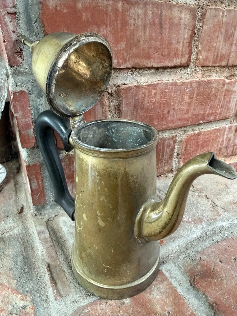 Antique Brass Coffee Pot with Black Handle